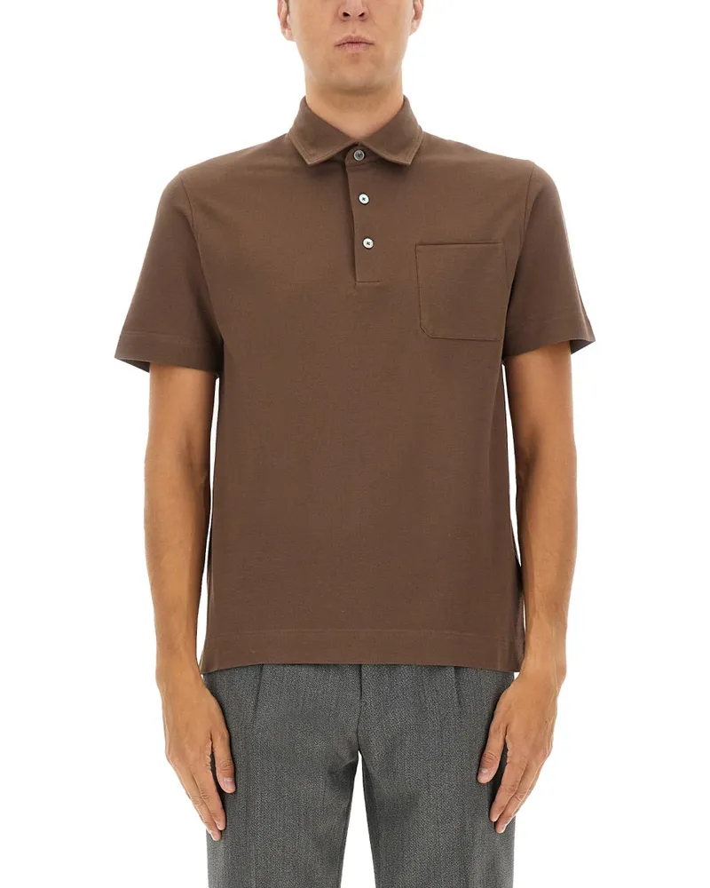 Ermenegildo Zegna Baumwollpolo -Hemd mit Tasche Brown
