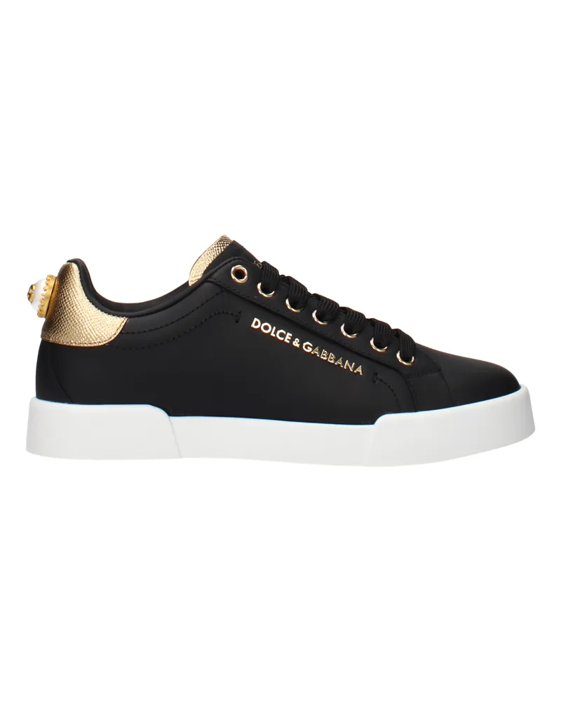 Dolce & Gabbana Dolce&Gabbana Sneakers Portofino Damens Leder Schwarz/Gold -