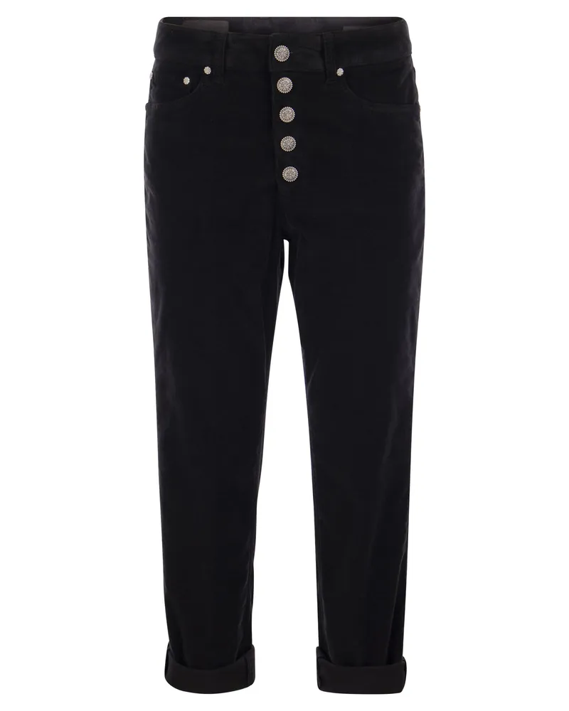 Dondup Koons Multi Striped Samthose mit Juwelenknöpfen Schwarz