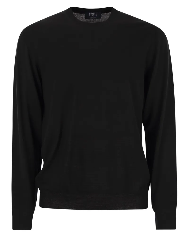 Fedeli Argentina Crew Neck -Pullover in Superfine Wolle Black