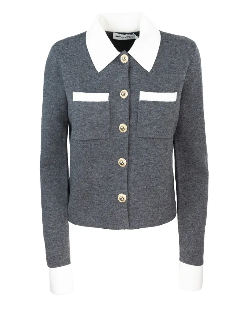 Self-Portrait Self Portrait Cardigan Grey Kontrastkragen Grey