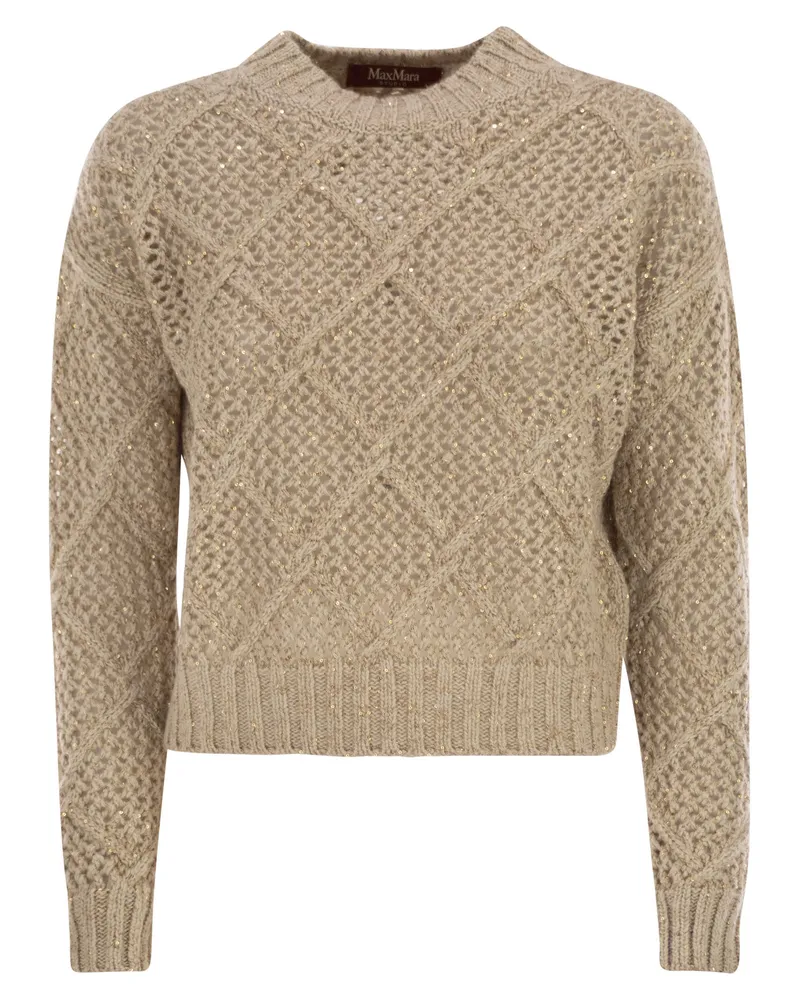 Max Mara Ellade Boxy Wolle und Kaschmirspringer mit Pailletten Beige