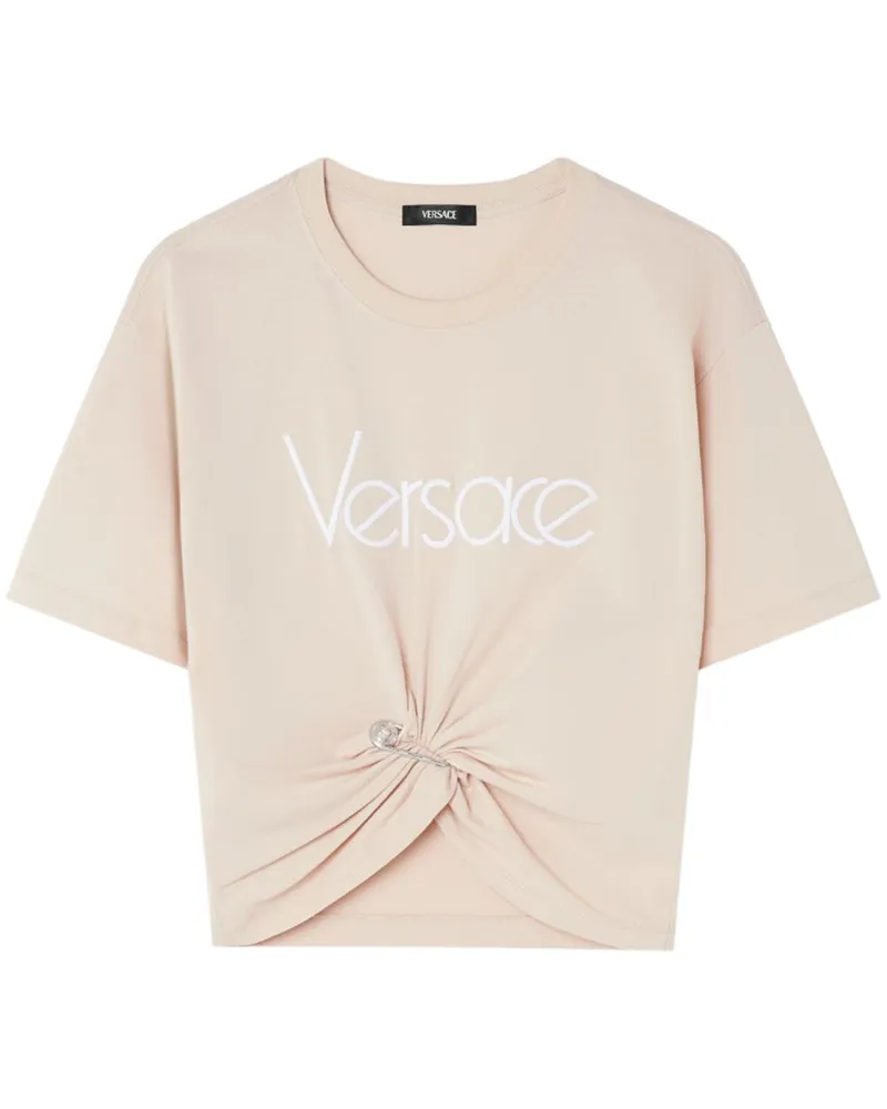 Versace Logo Baumwoll -T -Shirt Powder