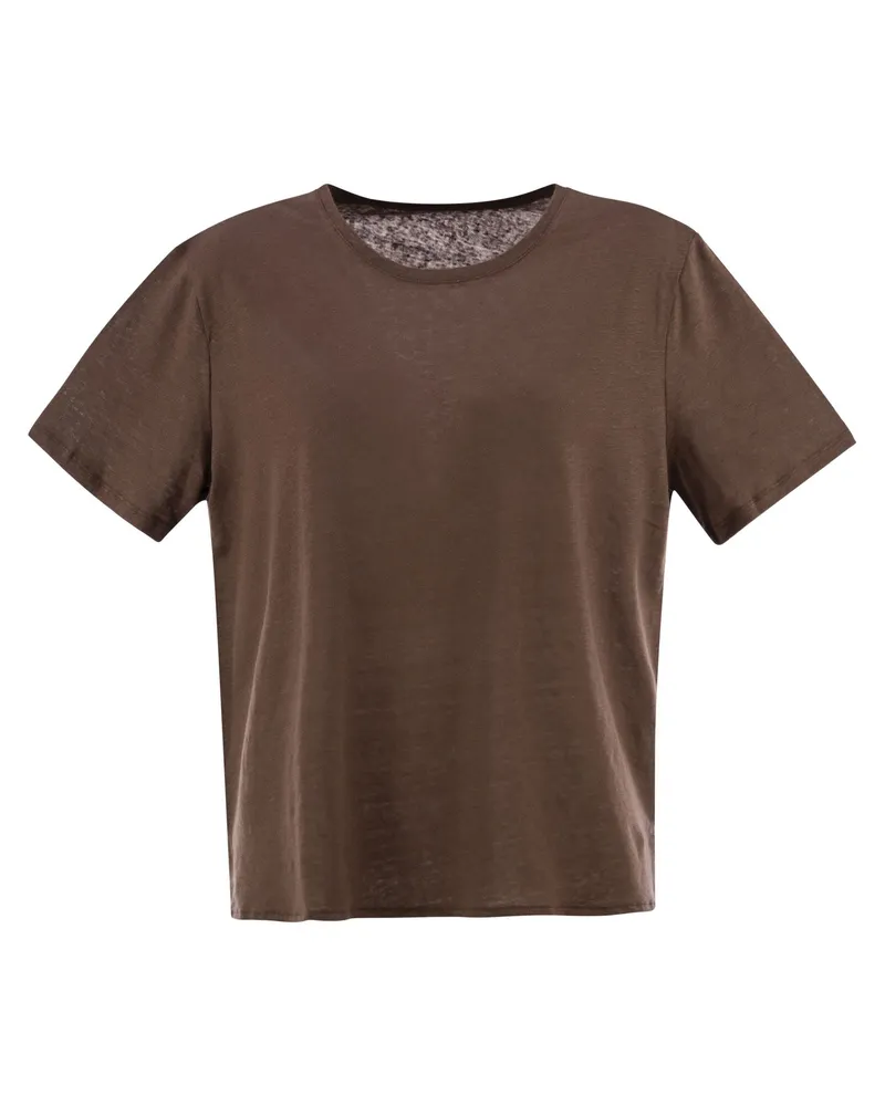 Majestic Majestätische Leinen Crew Neck T -Shirt Brown