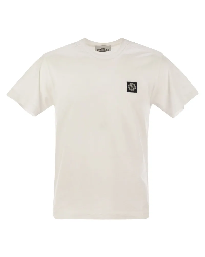 Stone Island Kurzärärtes T -Shirt mit Kompass -Logo -Patch White