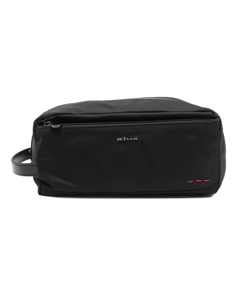 Kiton Beauty Case mit Logo und Beschriftung Nero
