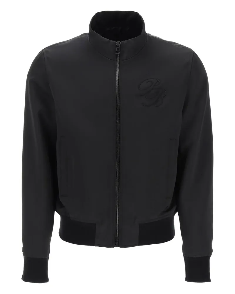 Balmain Technische Satin -Bomberjacke mit gestickten Logo Black
