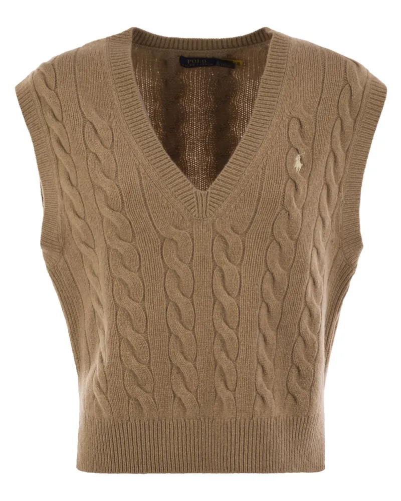Ralph Lauren Wolle und Kaschmir -Kabel -Strickweste Camel