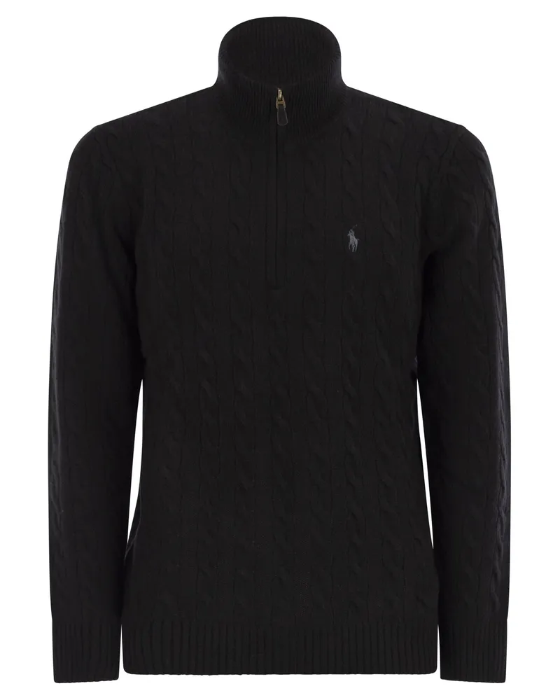 Ralph Lauren Wolle und Kaschmir -Kabel -Strickpullover Black