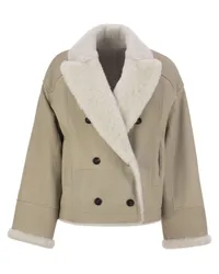 Brunello Cucinelli Reversible Fuzzy Shearling Oberbekleidung mit Schmuck Oat