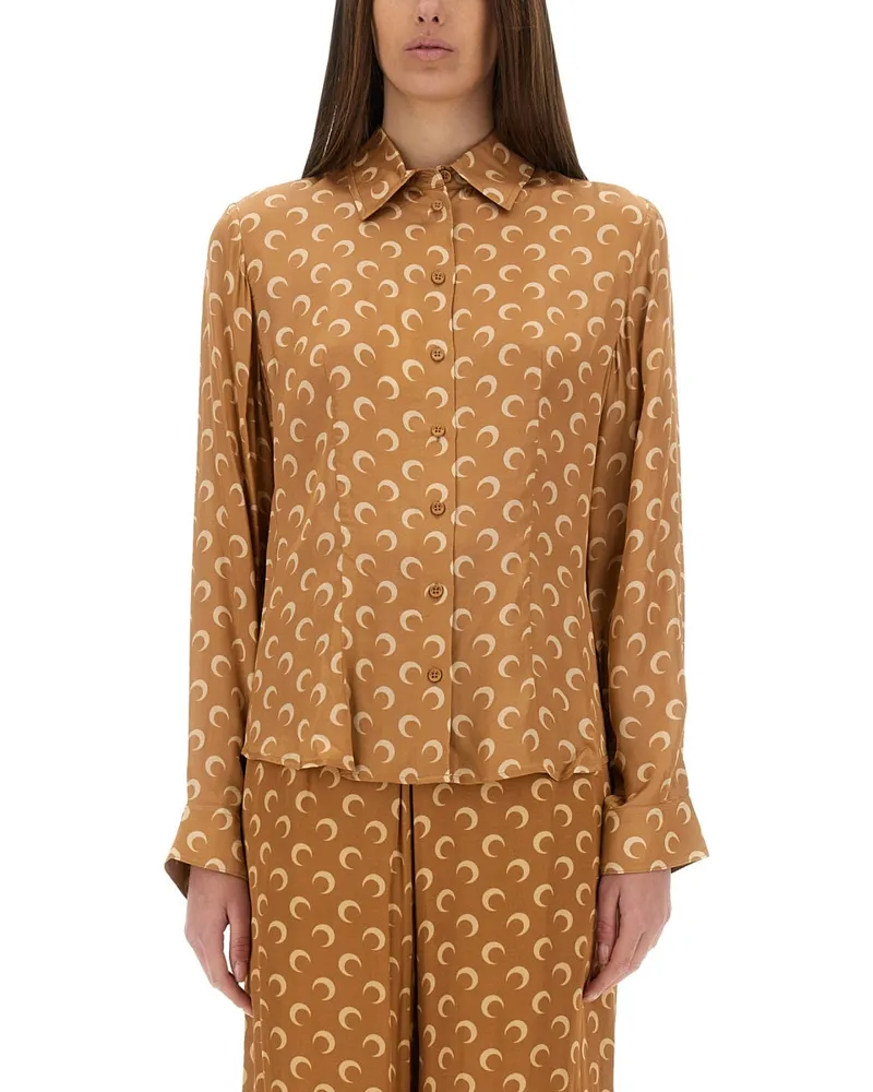 Marine Serre Moon" Satinhemd Beige