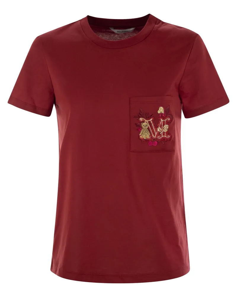 Max Mara Nunzio kurzärmeliges T -Shirt mit Tasche und Stickerei Red