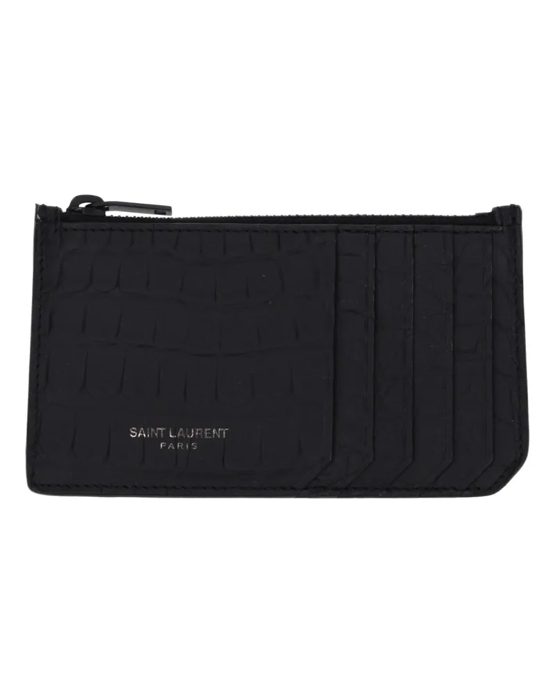 Saint Laurent Herrens Geldbörse aus schwarzem Krokodilleder -
