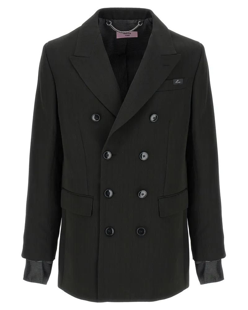 Martine Rose Striped Double Breasted Blazer Black