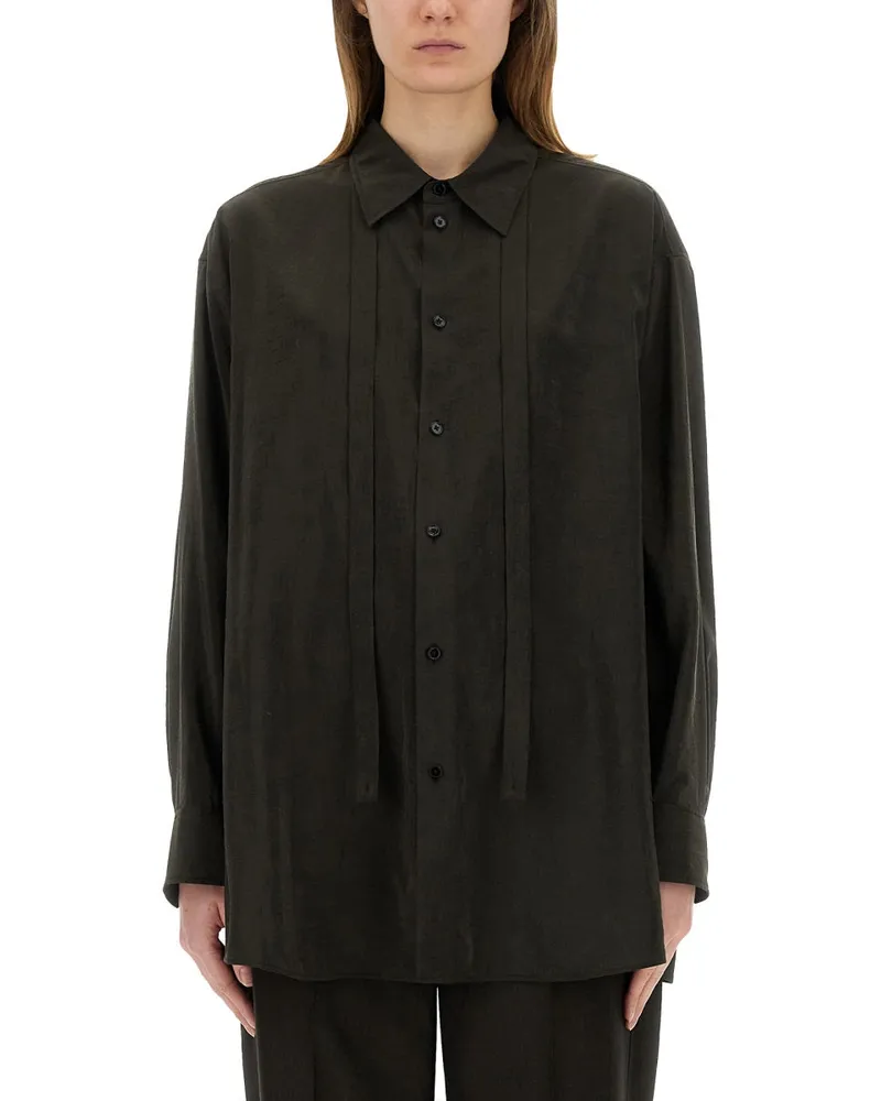 Christophe Lemaire langes Hemd mit Krawatte Brown