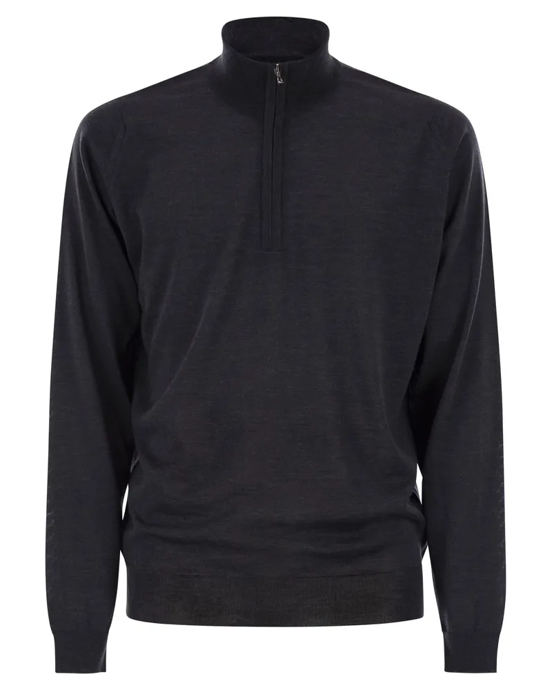 John Smedley Barrow – Hochgeschlossener Pullover mit halbem Reißverschluss Anthracite