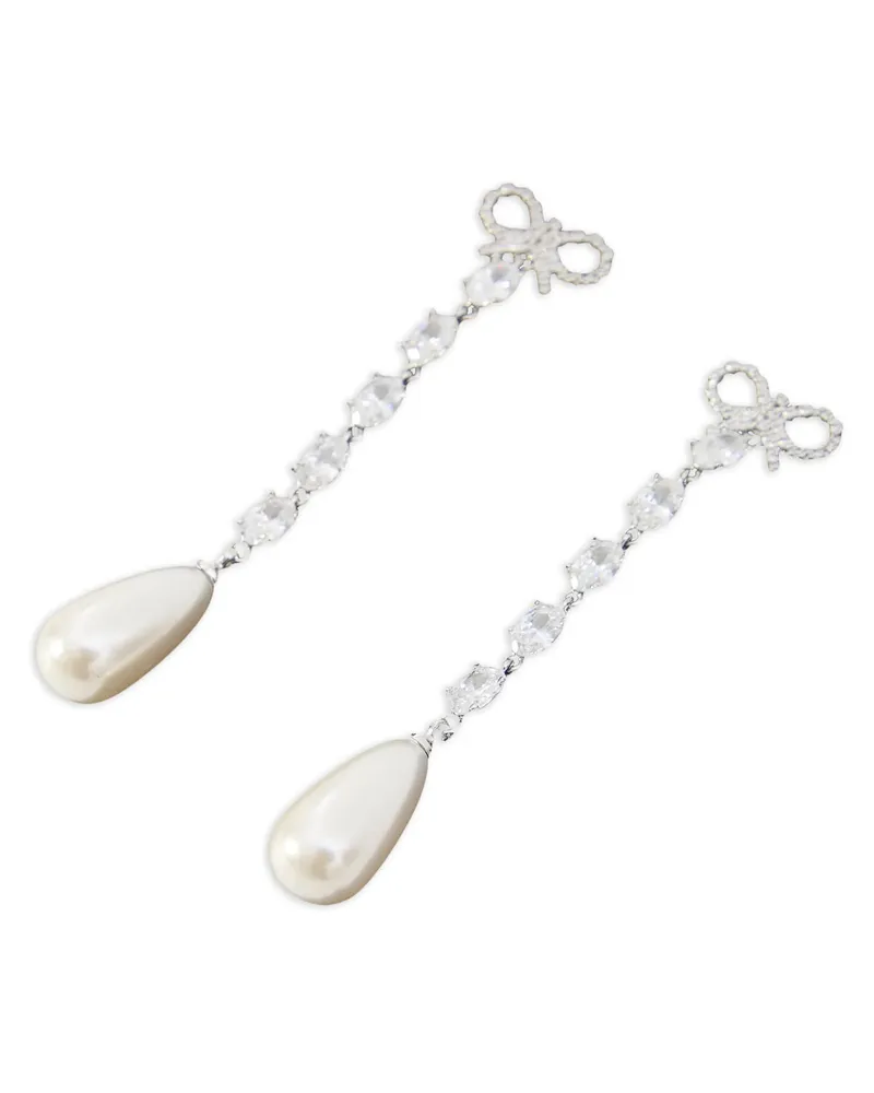 Self-Portrait Selbstporträt-Ohrringe „Bow Pearl Droplet Silver