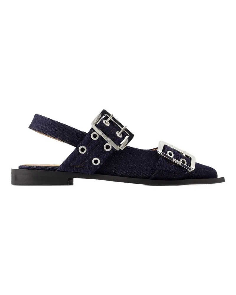 Ganni Weibliche Schnallen Ballerinas  Baumwollblau Blue