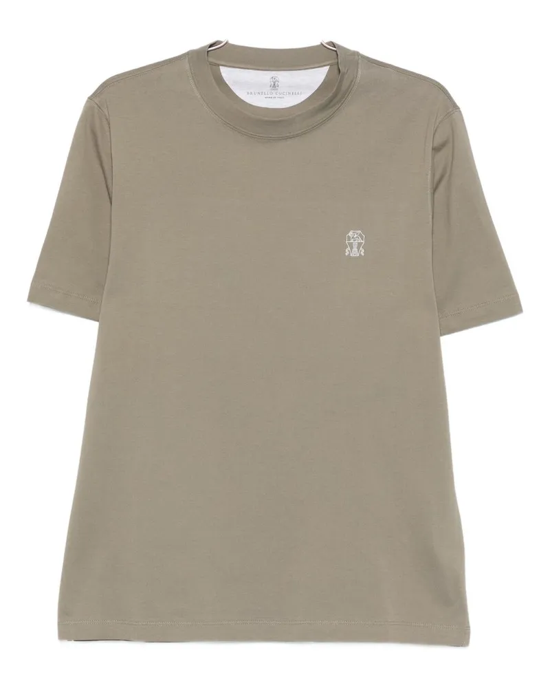 Brunello Cucinelli T-Shirt aus Baumwolle mit Logo Kaki