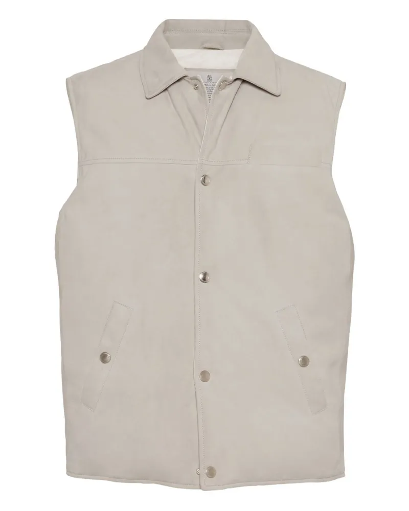 Brunello Cucinelli Leder Down Weste White