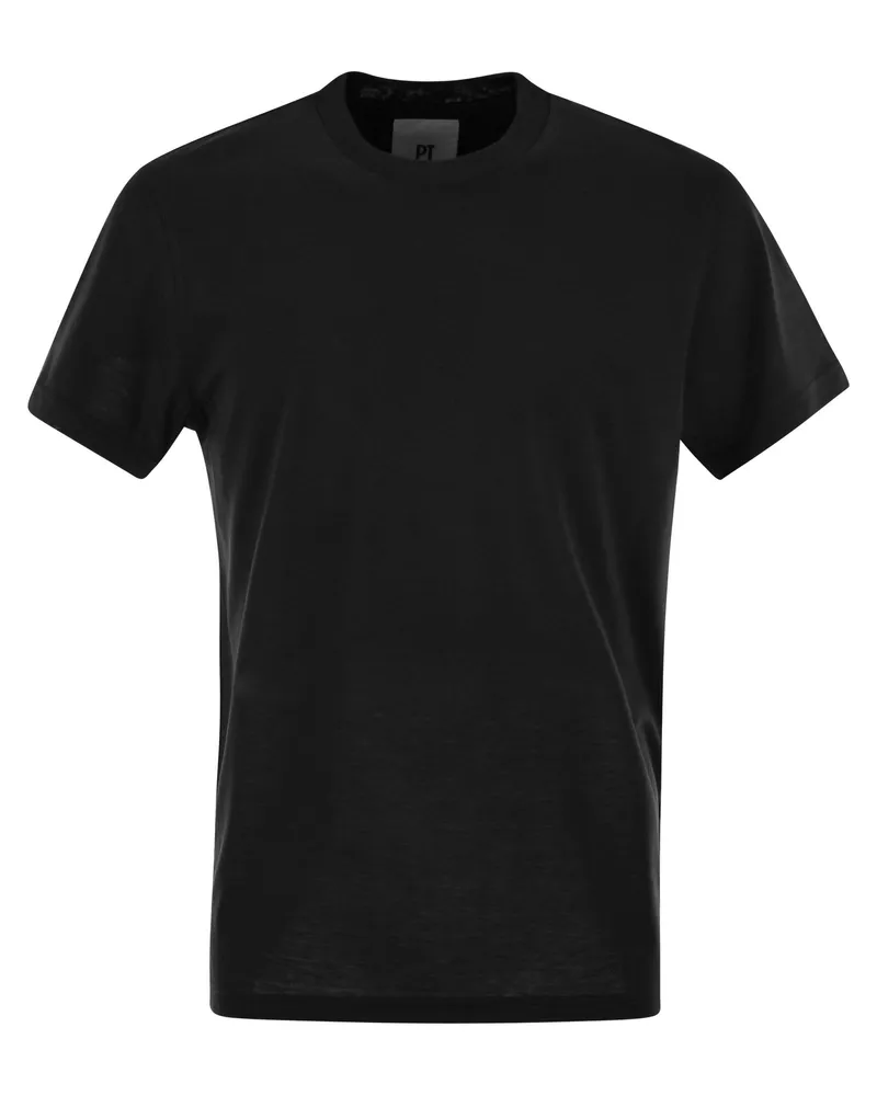 PT TORINO Seide und Baumwoll -T -Shirt Black