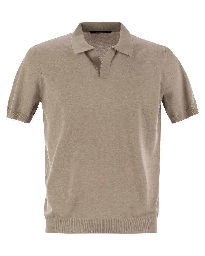 Tagliatore Basic kurzärmelige Baumwollpolo -Hemd Beige