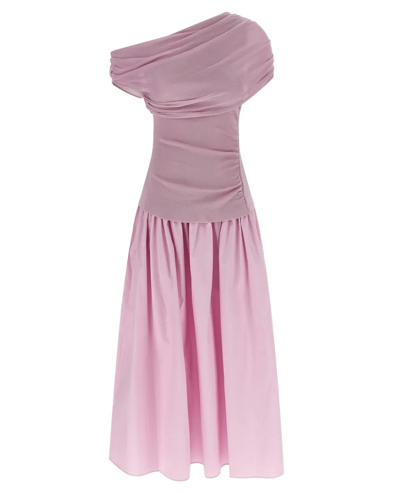 Self-Portrait Selbstporträt-Midikleid „Pink Cotton Draped Knit Midi Pink