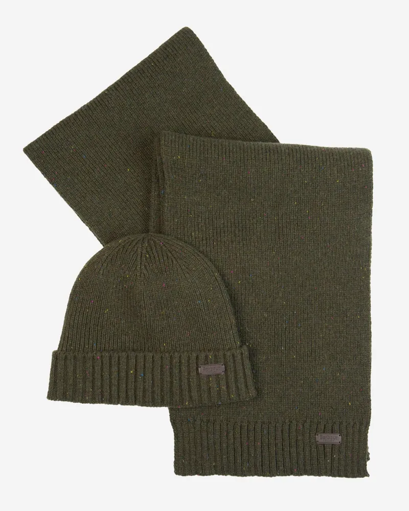 Barbour Carlton Fleck Hut und Schalgeschenkset Green
