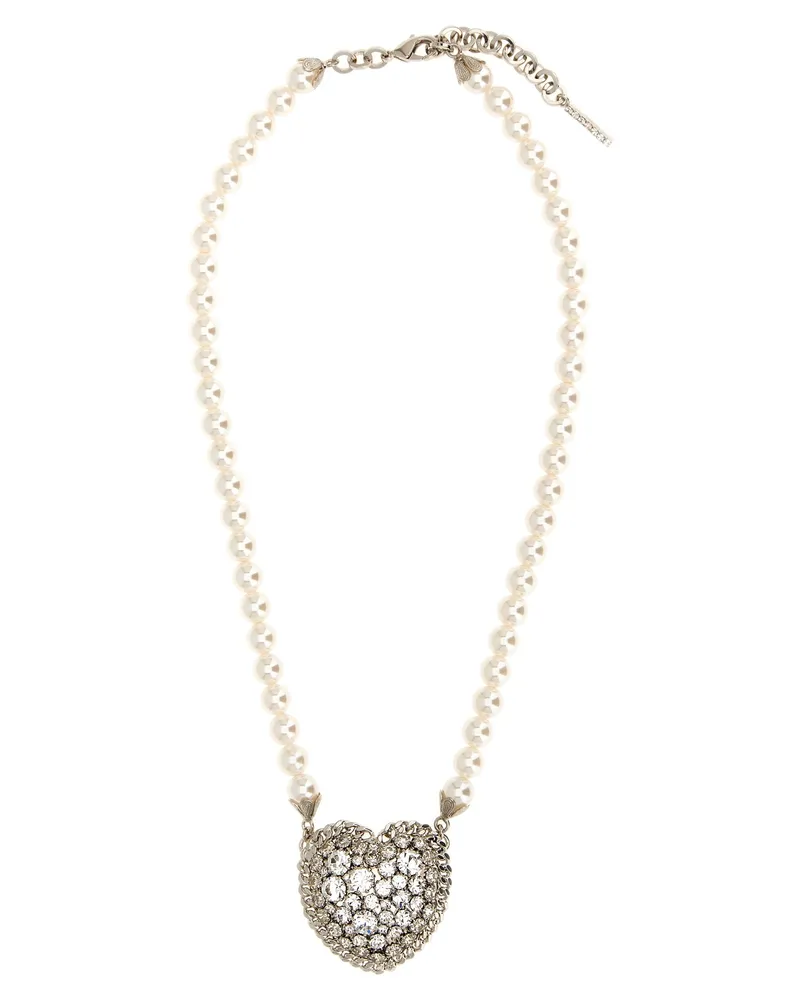 Alessandra Rich Pearl Heart Halskette White