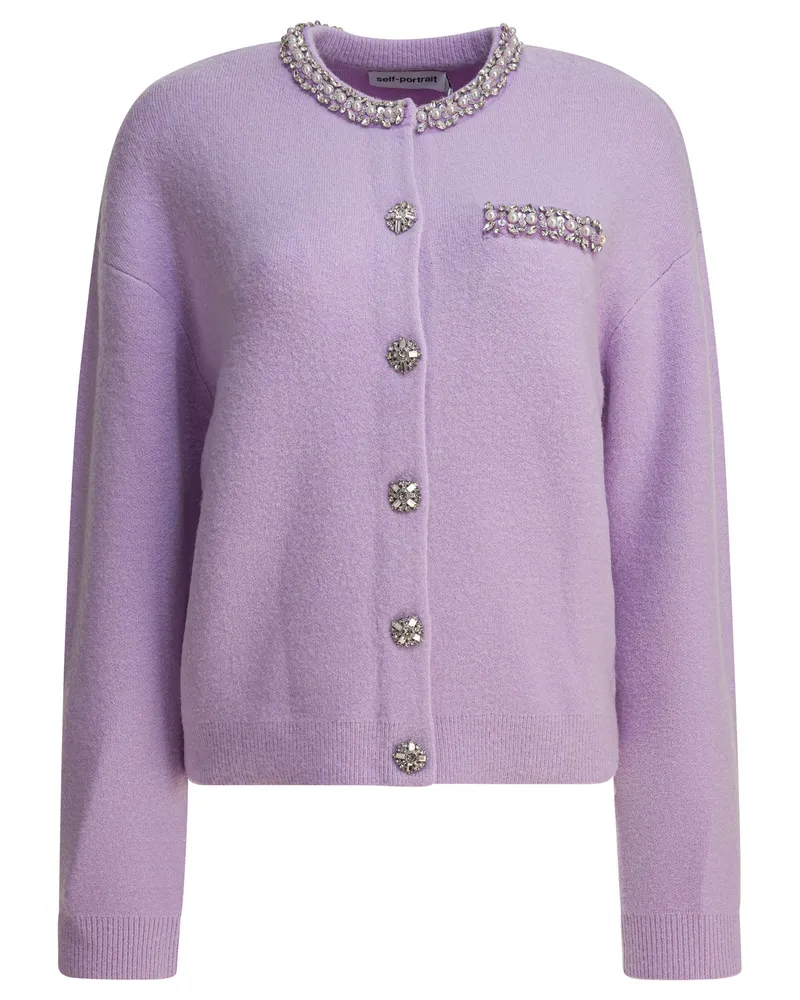 Self-Portrait Selbstporträt-Cardigan mit Kristallbesatz Purple