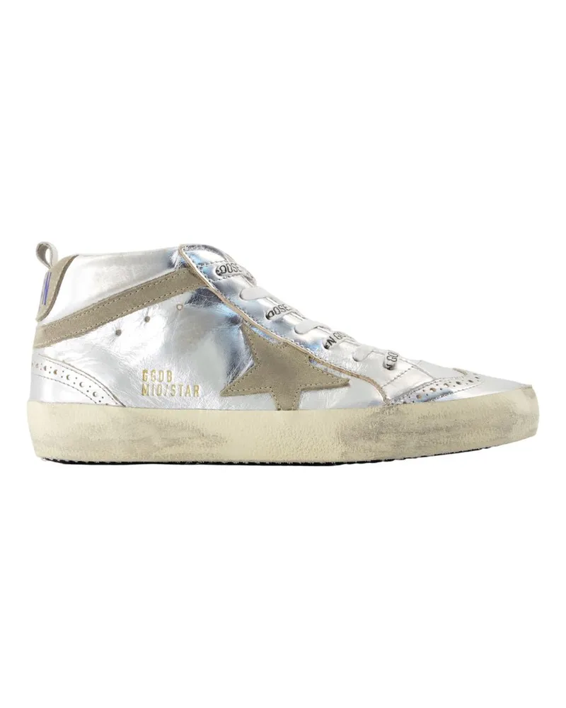 Golden Goose Mid Star Sneakers  Deluxe Marke Leder Silber Silver