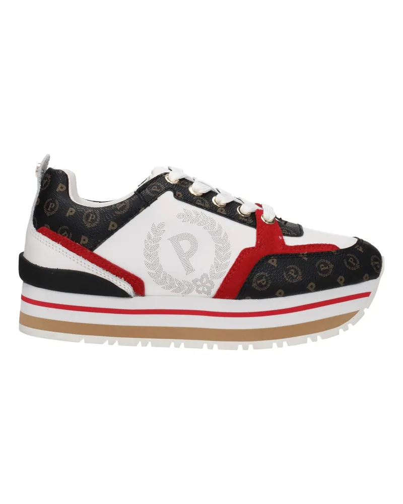 Pollini Damens Sneakers aus weißem/rotem Stoff -