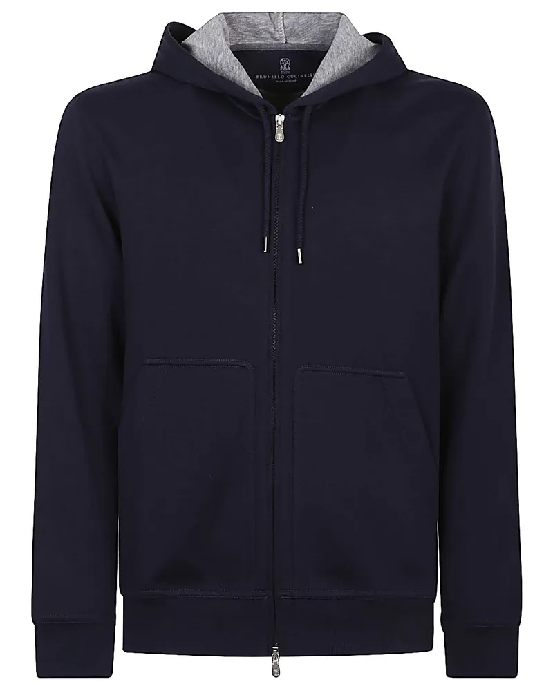 Brunello Cucinelli Kapuzenpullover aus Baumwollmischung Blue