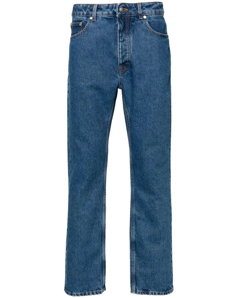 Palm Angels gerade Beinjeans mit Monogrammstickerei Blue
