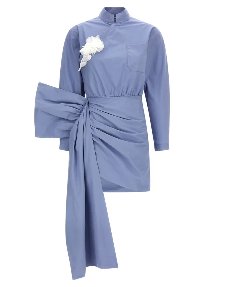 Self-Portrait Selbstporträt-Minikleid „Blue Cotton Tie Side Mini Light