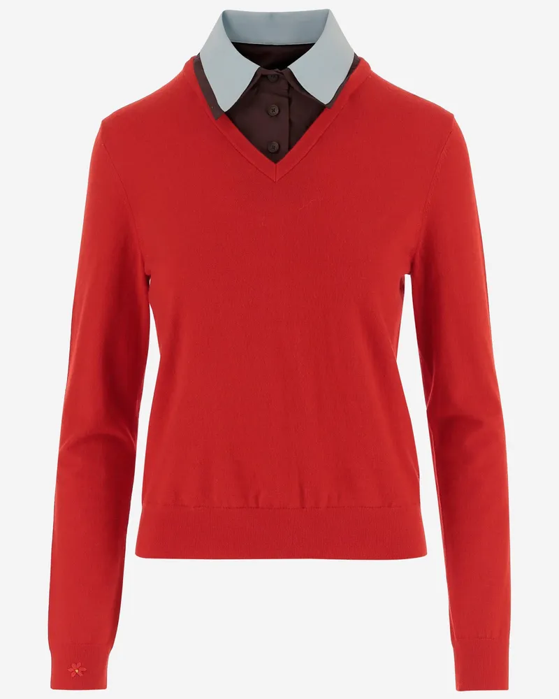 Tory Burch Wolle Mischpullover mit abnehmbarem Kragen Red