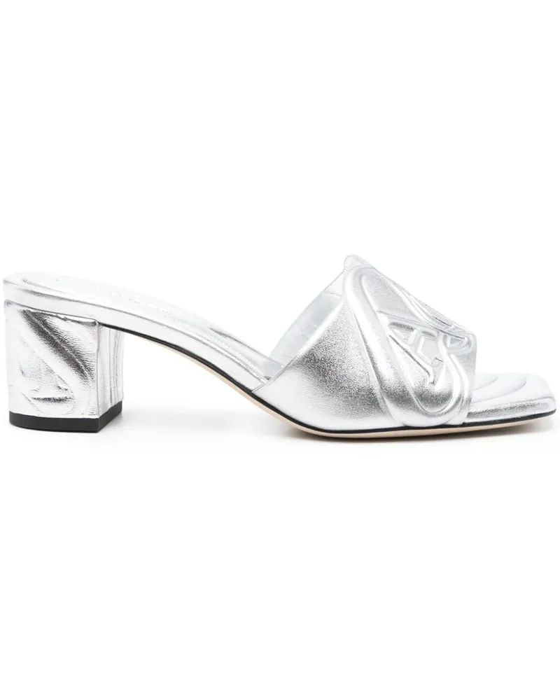 Alexander McQueen Alexander MC Königin Metallic Leder Ferse Sandalen Silver