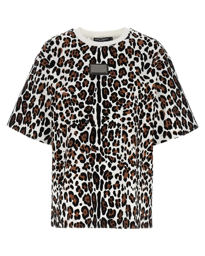 Dolce & Gabbana Animal Print Logo Plaque T -Shirt Mehrfarbig