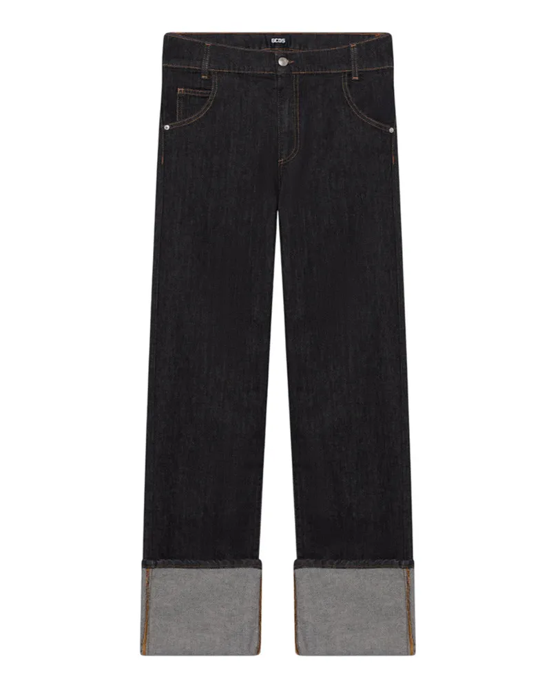 GCDS regelmäßige Fit -Denimhosen mit Manschetten Black