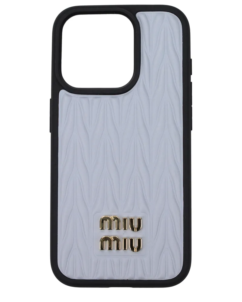 Miu Miu I Handyhülle I Phone 15 Pro Damens Leder Himmelblau/Kornblume -