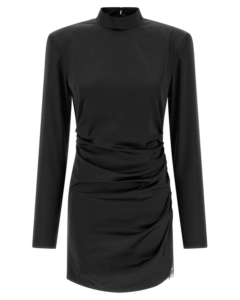 ROTATE Birger Christensen Satin Rouched Mini“-Kleid Black