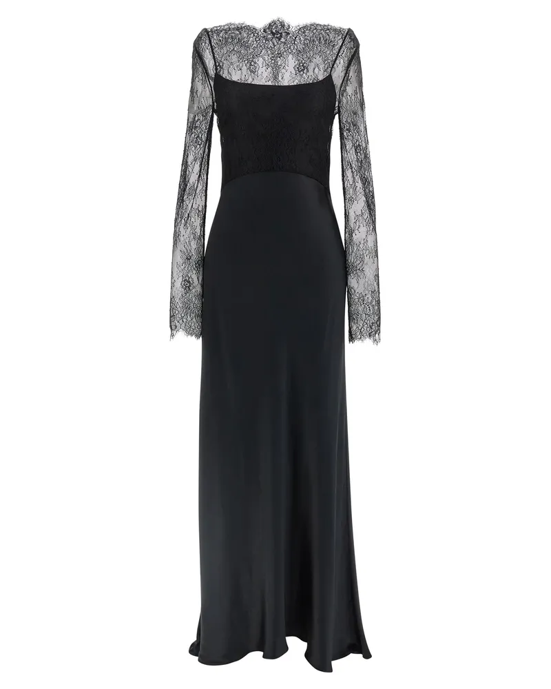Alberta Ferretti Spitzen -Satinkleid Black