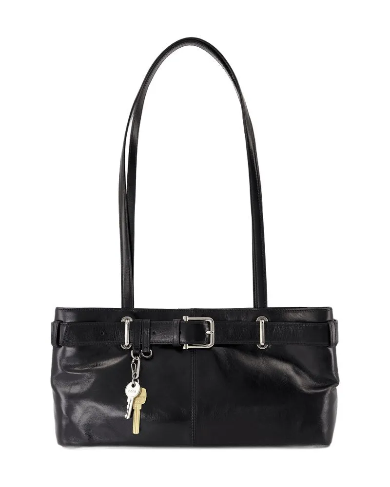 OSOI Schulter-Brocle-Umhängetasche -Leder Schwarz Schwarz