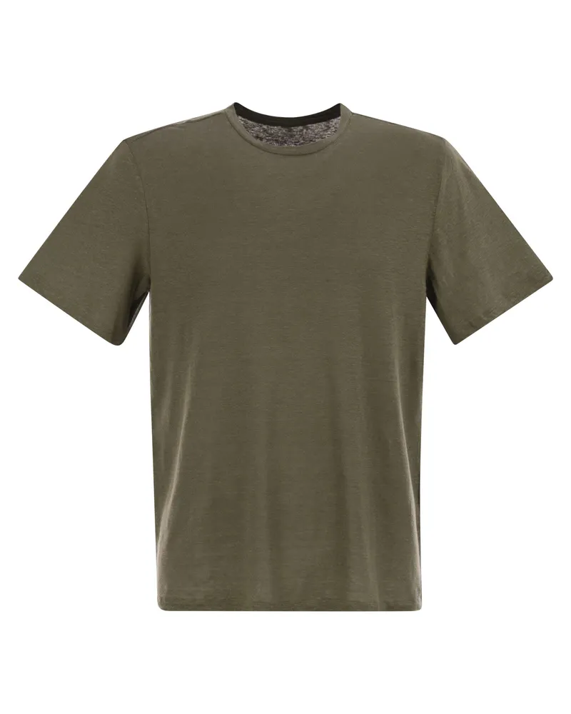 Majestic Majestätische Crew -Nacken und kurzarmes T -Shirt in Leinen Military