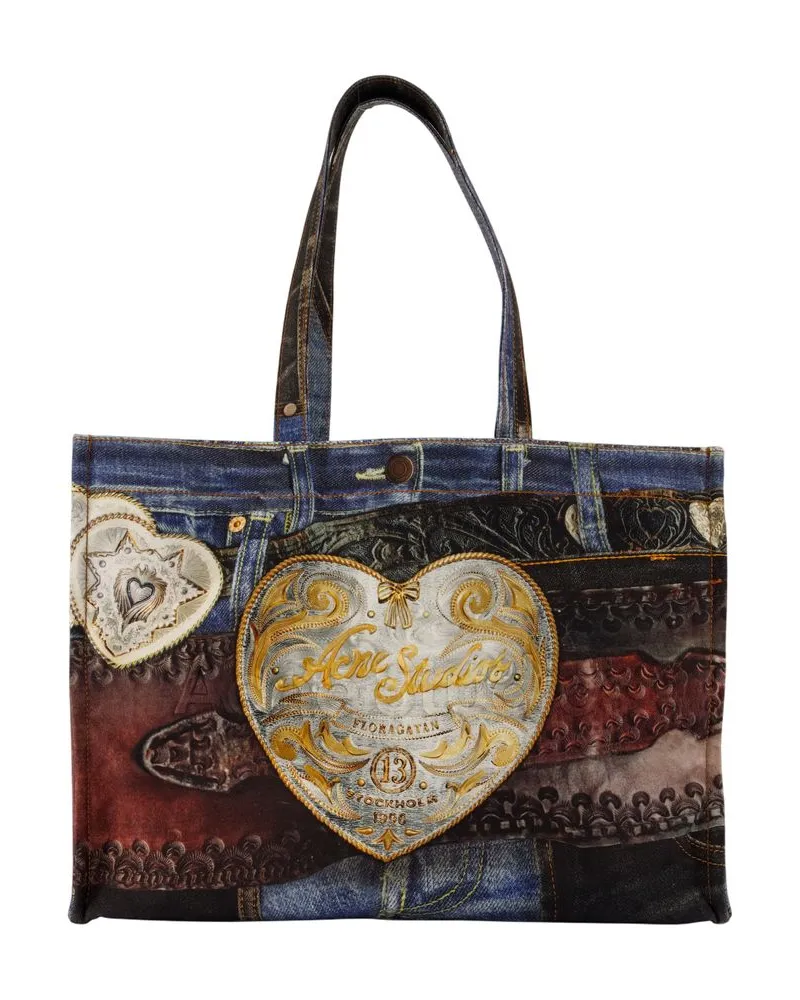 Acne Studios Cowboy Heart Buckle Shopper Bag  Baumwollblau Multicolor