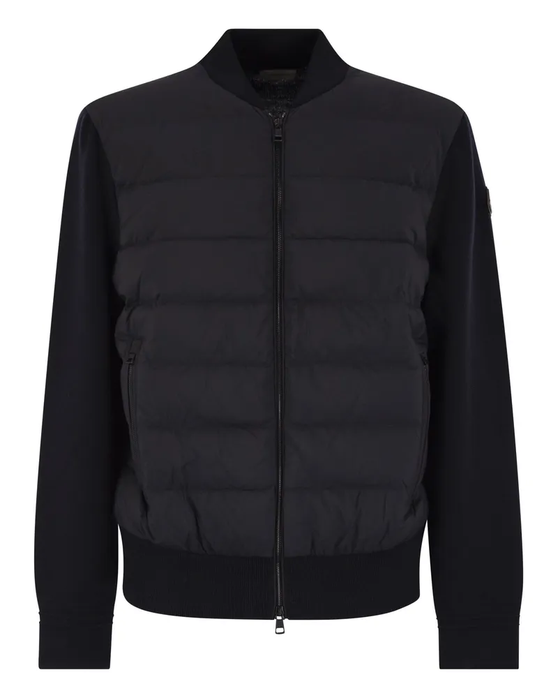 Moncler gepolsterte Woll -Strickjacke mit Reißverschluss Blue