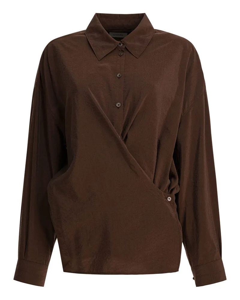 Christophe Lemaire Asymmetrisches Seidenhemd Brown