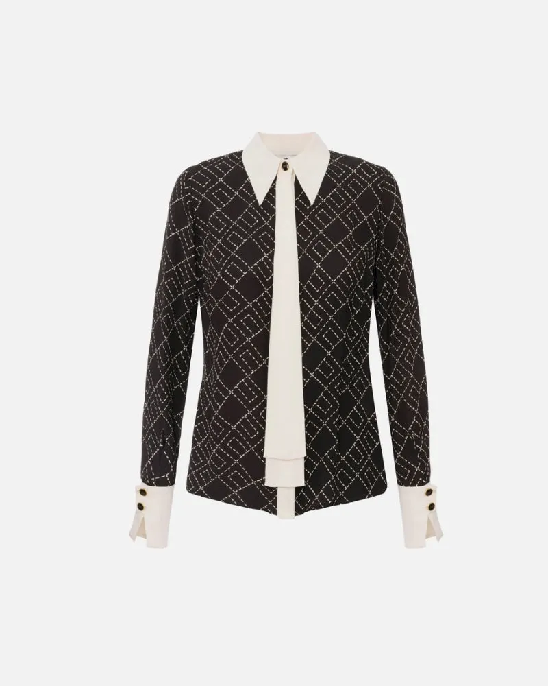 Elisabetta Franchi Zwei -Ton -Druckhemd Nero