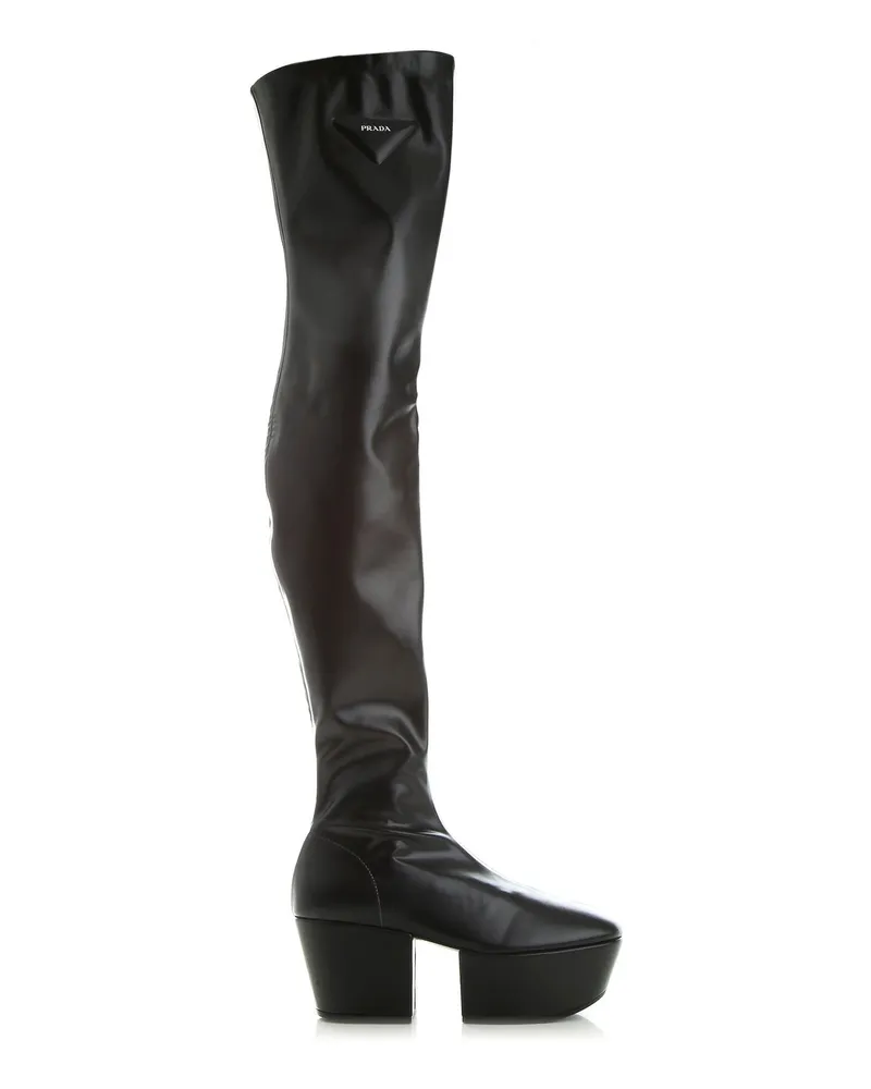 Prada Leder -Plattformstiefel Schwarz