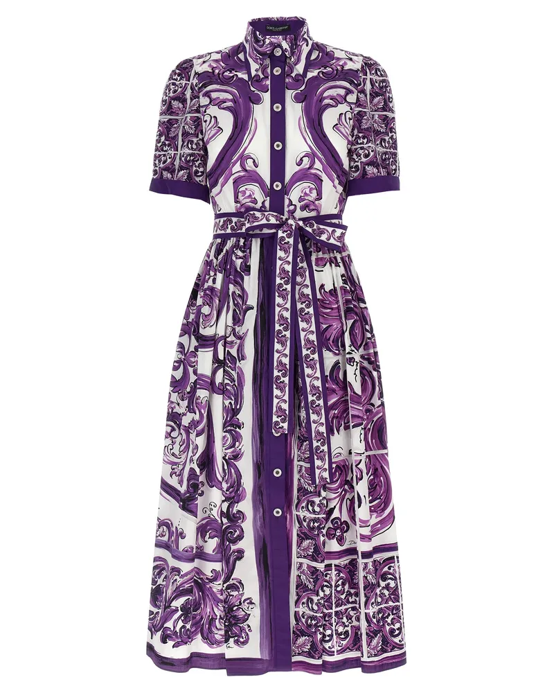 Dolce & Gabbana Maiolica' Print Chemisier Kleid Purple